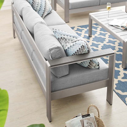 Shore Sunbrella® Fabric Aluminum Outdoor Patio Sofa, Fabric, Aluminum, Metal, Steel, Silver Grey Gray, 19562