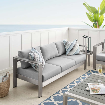 Shore Sunbrella® Fabric Aluminum Outdoor Patio Sofa, Fabric, Aluminum, Metal, Steel, Silver Grey Gray, 19562