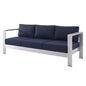 Shore Sunbrella® Fabric Aluminum Outdoor Patio Sofa, Fabric, Aluminum, Metal, Steel, Silver Blue Navy, 19563
