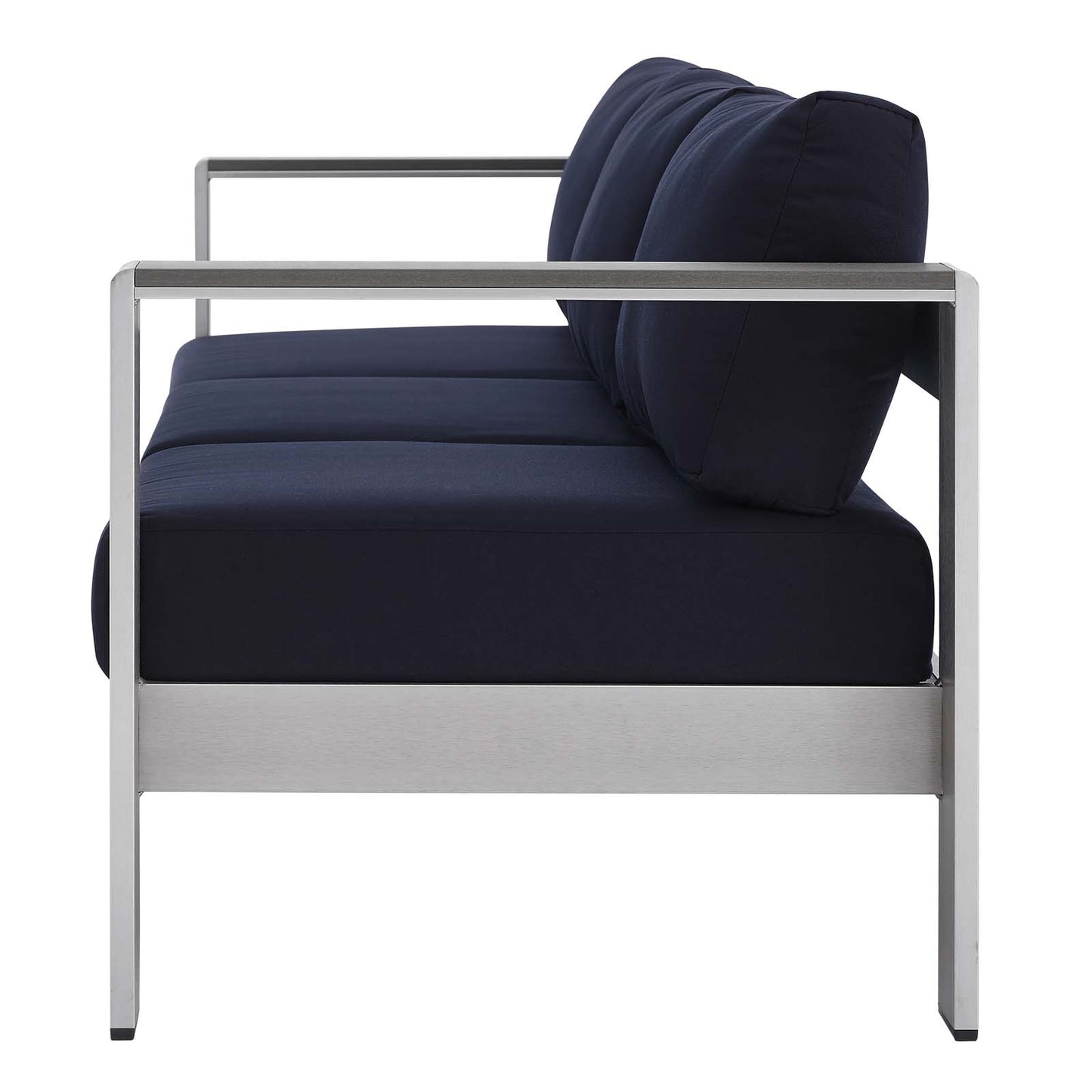 Shore Sunbrella® Fabric Aluminum Outdoor Patio Sofa, Fabric, Aluminum, Metal, Steel, Silver Blue Navy, 19563