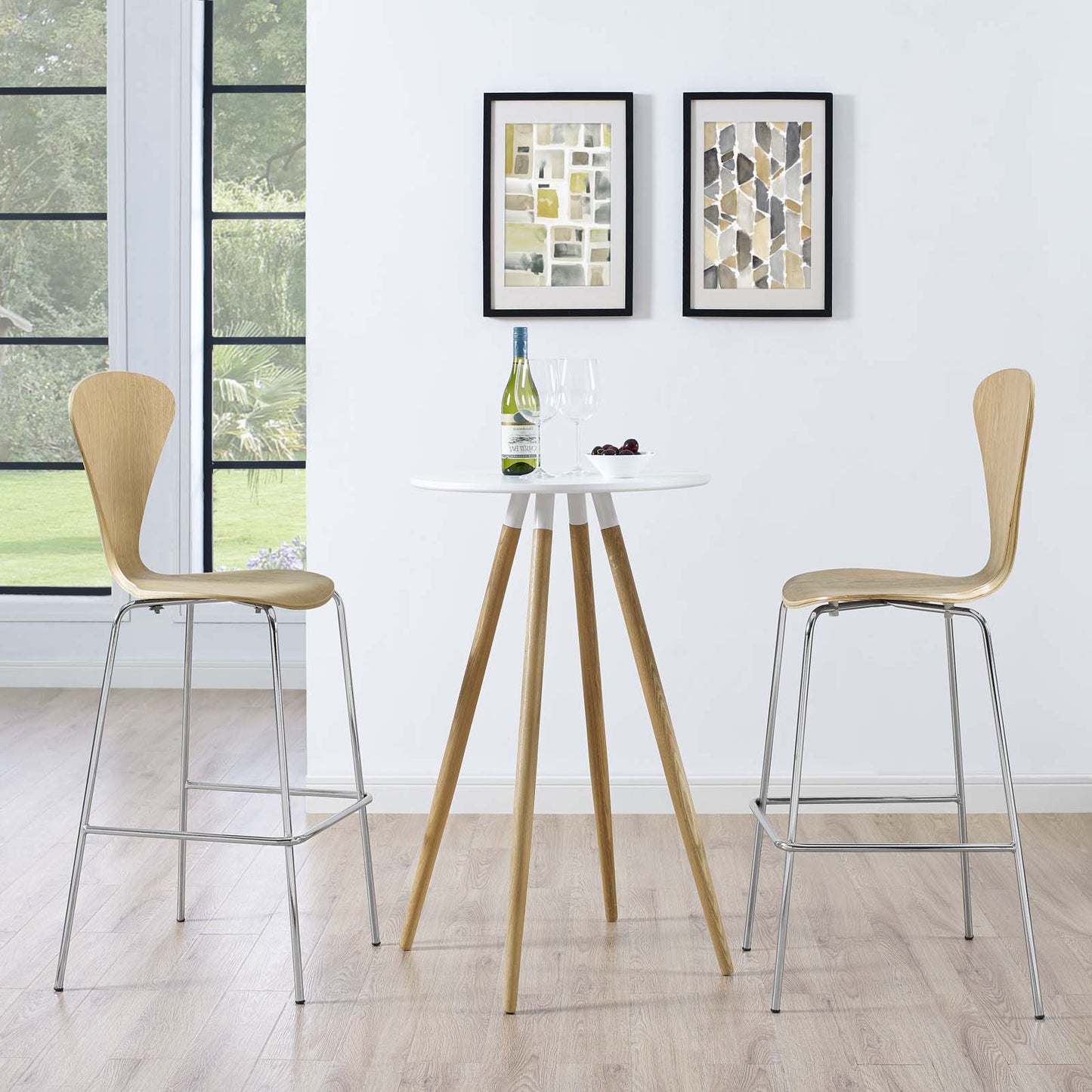 Passage Dining Bar Stool Set of 2, Wood, Metal, Brown Natural, 19565