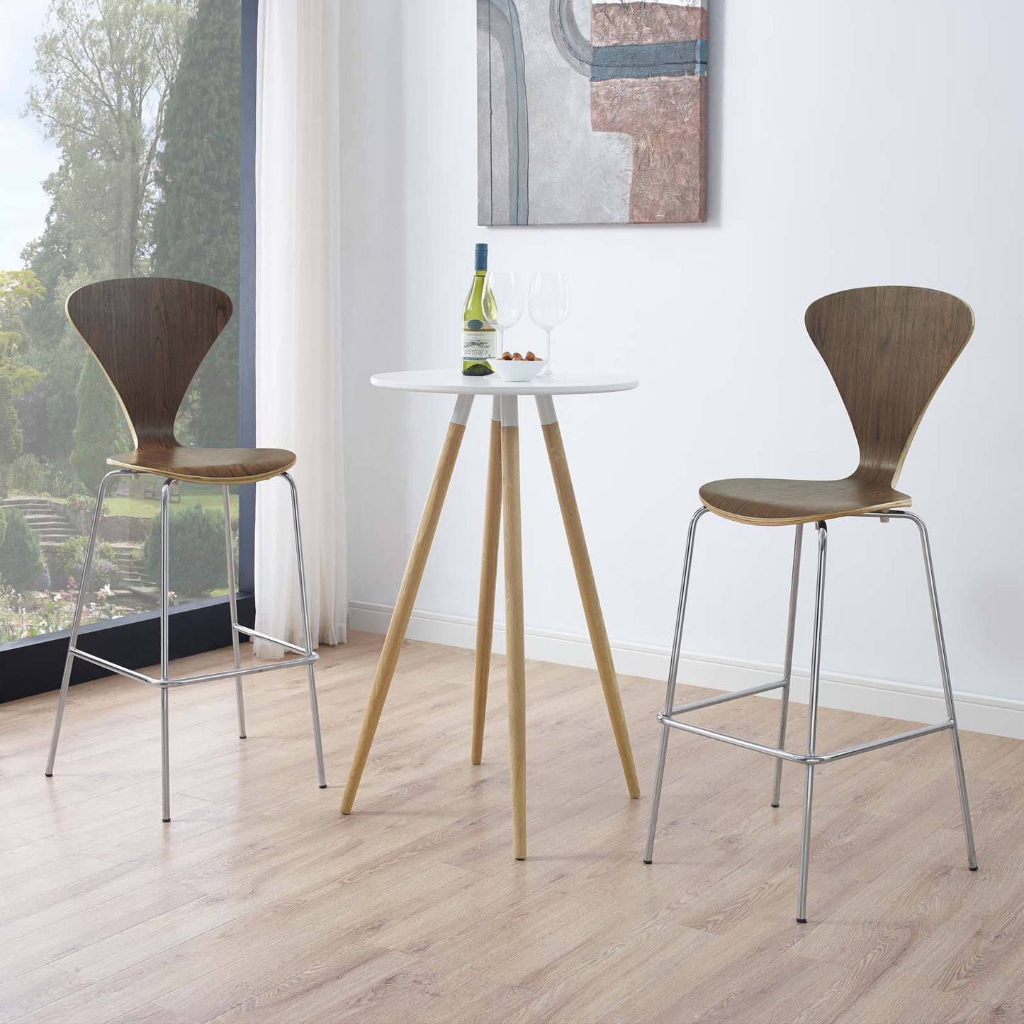Passage Dining Bar Stool Set of 2, Wood, Metal, Brown Walnut, 19566