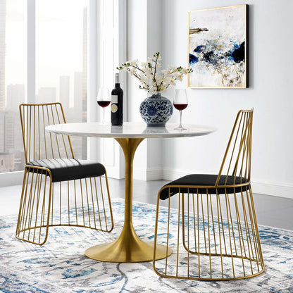 Rivulet Gold Stainless Steel Performance Velvet Dining Chair Set of 2, Velvet, Steel, Gold Black, 19568
