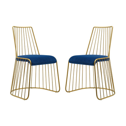 Rivulet Gold Stainless Steel Performance Velvet Dining Chair Set of 2, Velvet, Steel, Gold Blue Navy, 19569