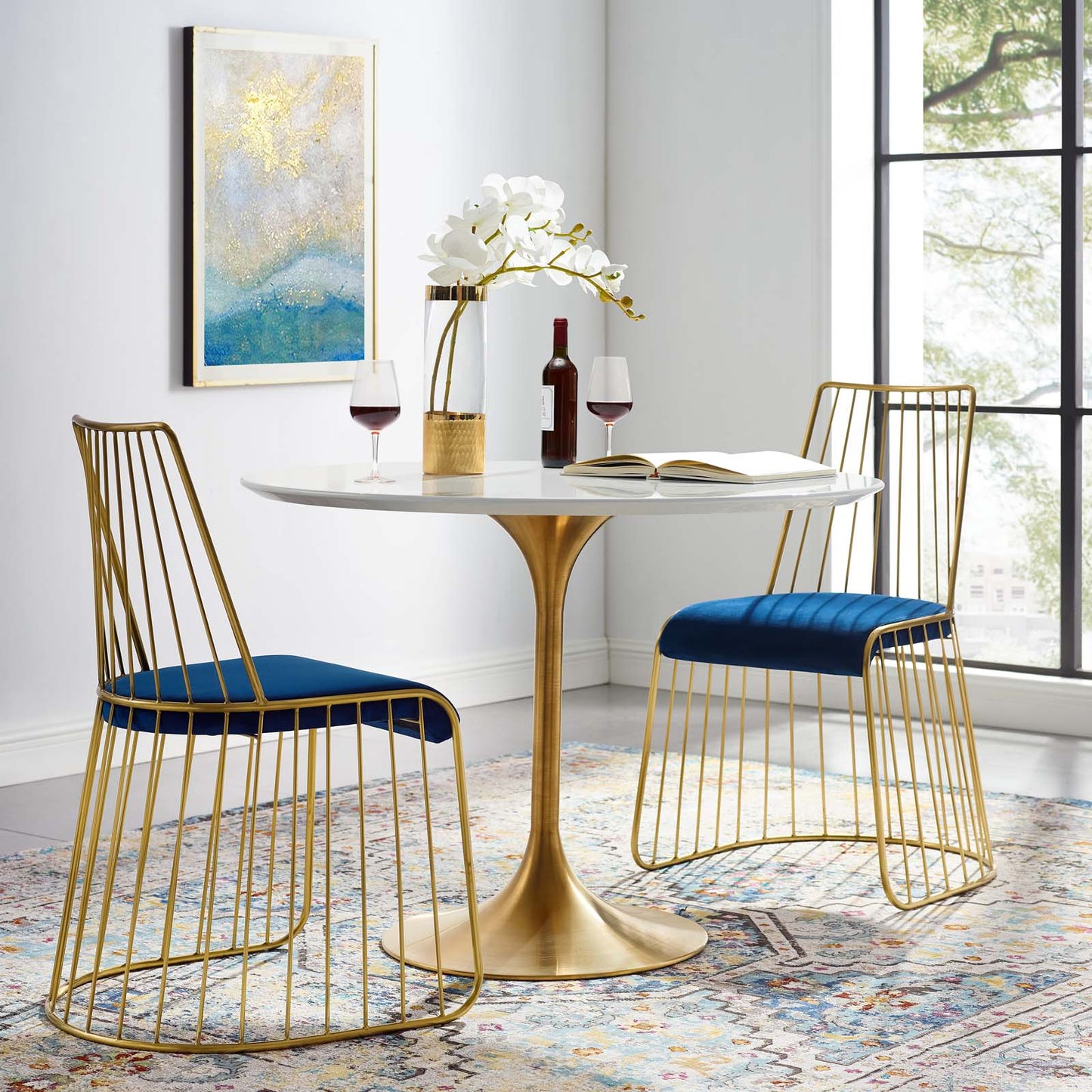Rivulet Gold Stainless Steel Performance Velvet Dining Chair Set of 2, Velvet, Steel, Gold Blue Navy, 19569