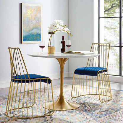 Rivulet Gold Stainless Steel Performance Velvet Dining Chair Set of 2, Velvet, Steel, Gold Blue Navy, 19569