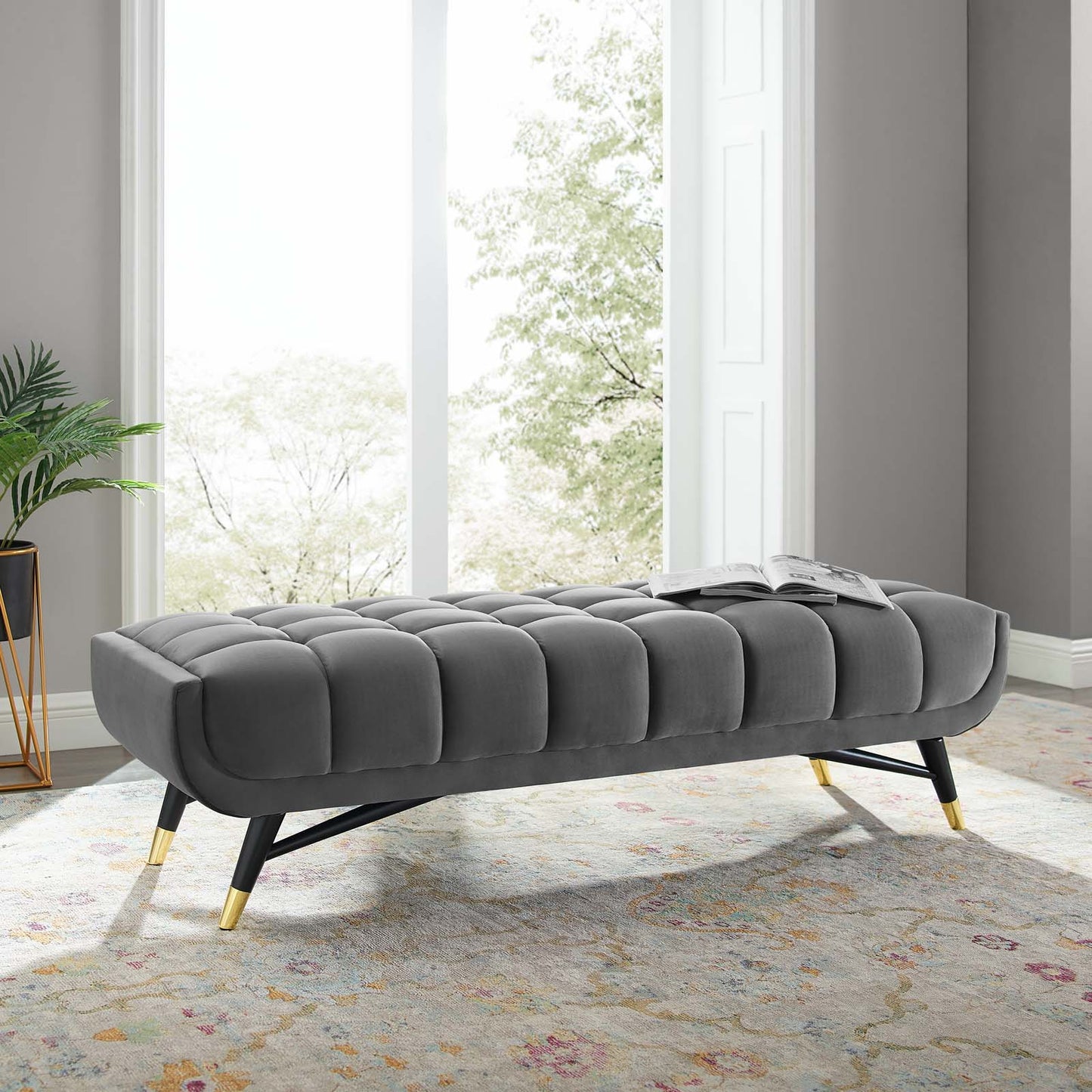 Adept 60" Performance Velvet Bench, Velvet, Grey Gray, 19570
