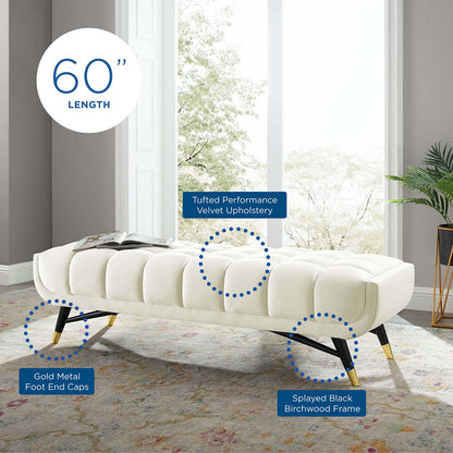 Adept 60" Performance Velvet Bench, Velvet, Ivory White, 19571