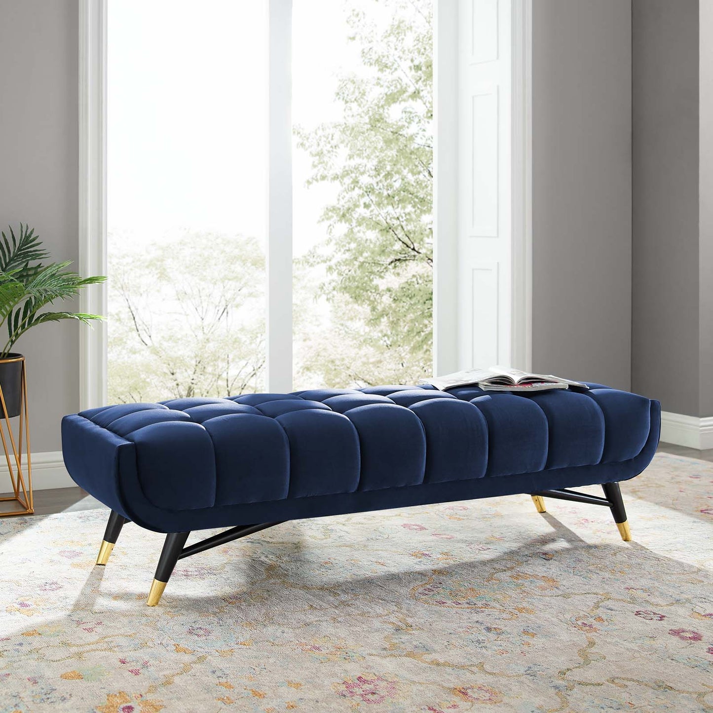 Adept 60" Performance Velvet Bench, Velvet, Dark Blue, 19572