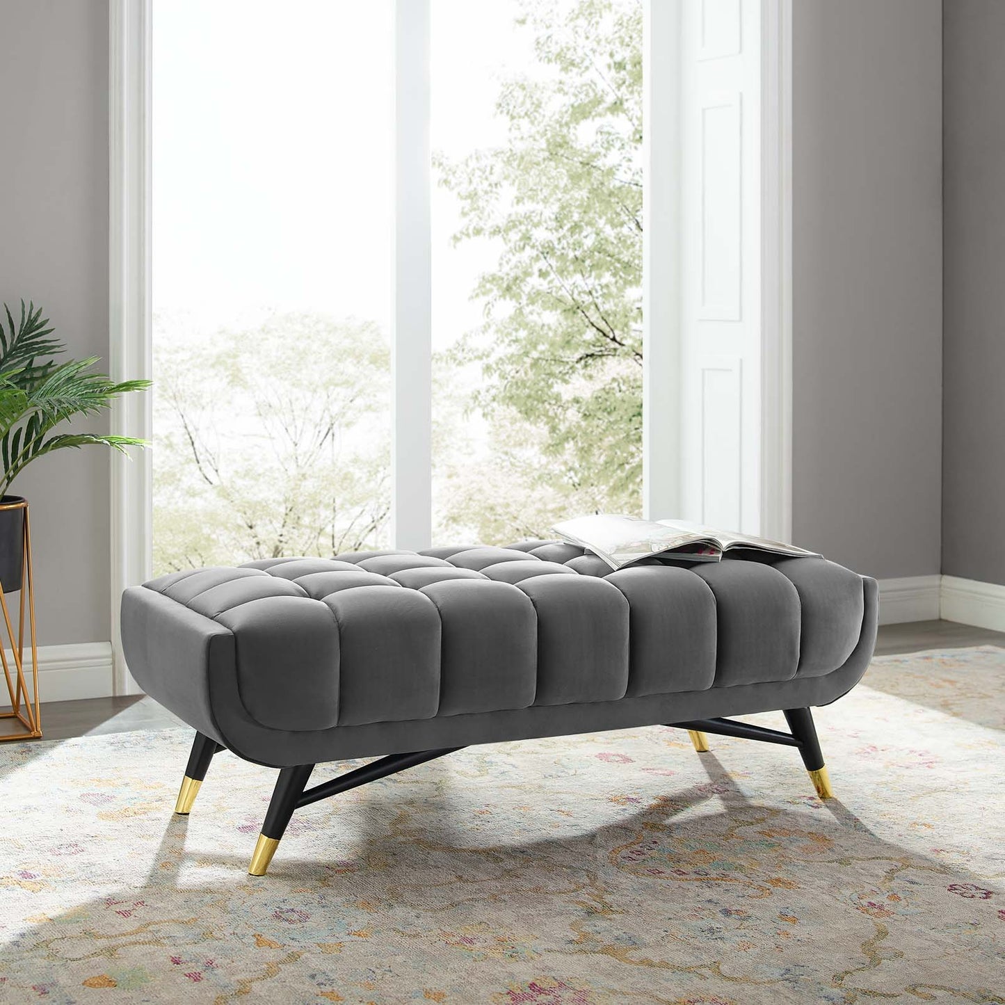 Adept 47.5" Performance Velvet Bench, Velvet, Grey Gray, 19574