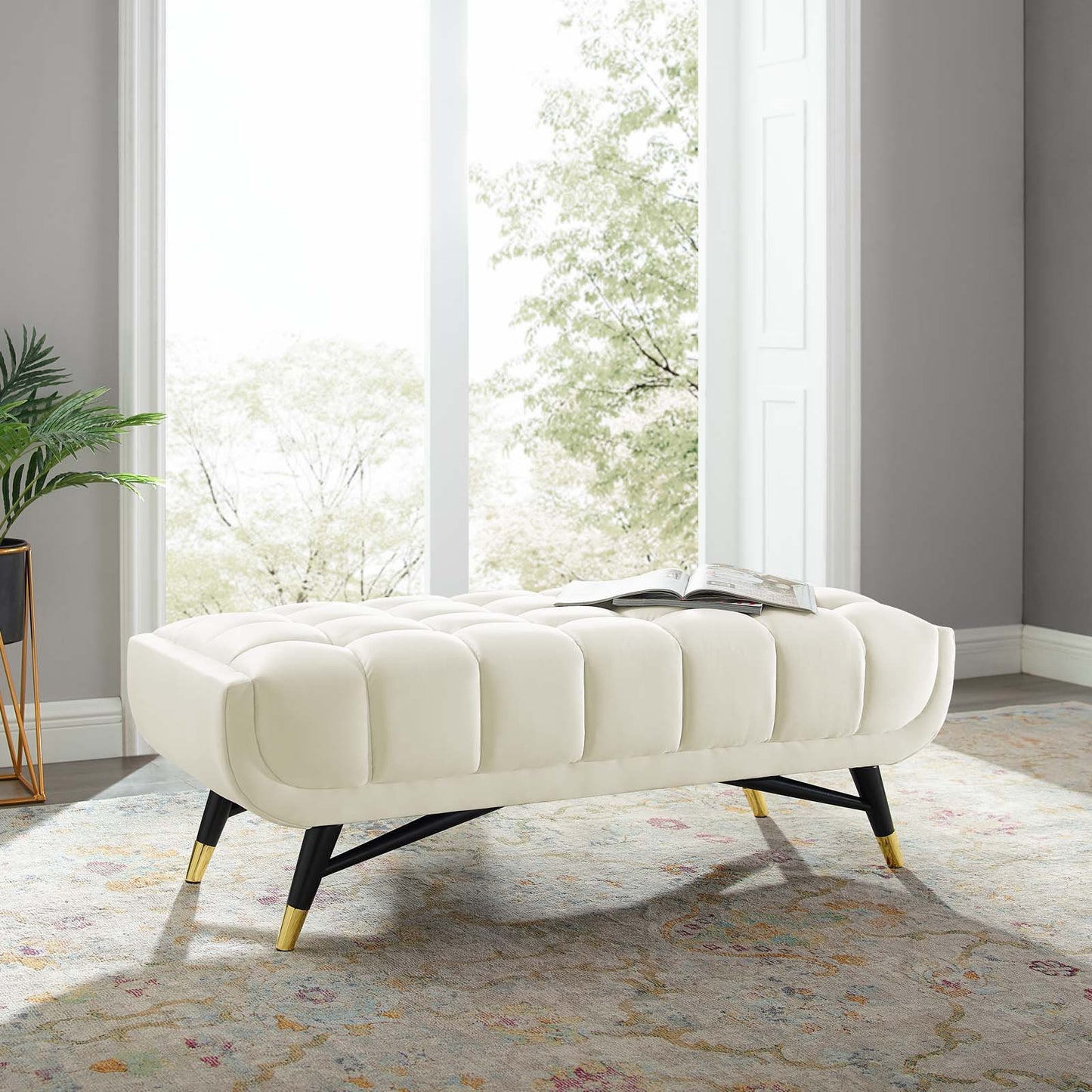 Adept 47.5" Performance Velvet Bench, Velvet, Ivory White, 19575