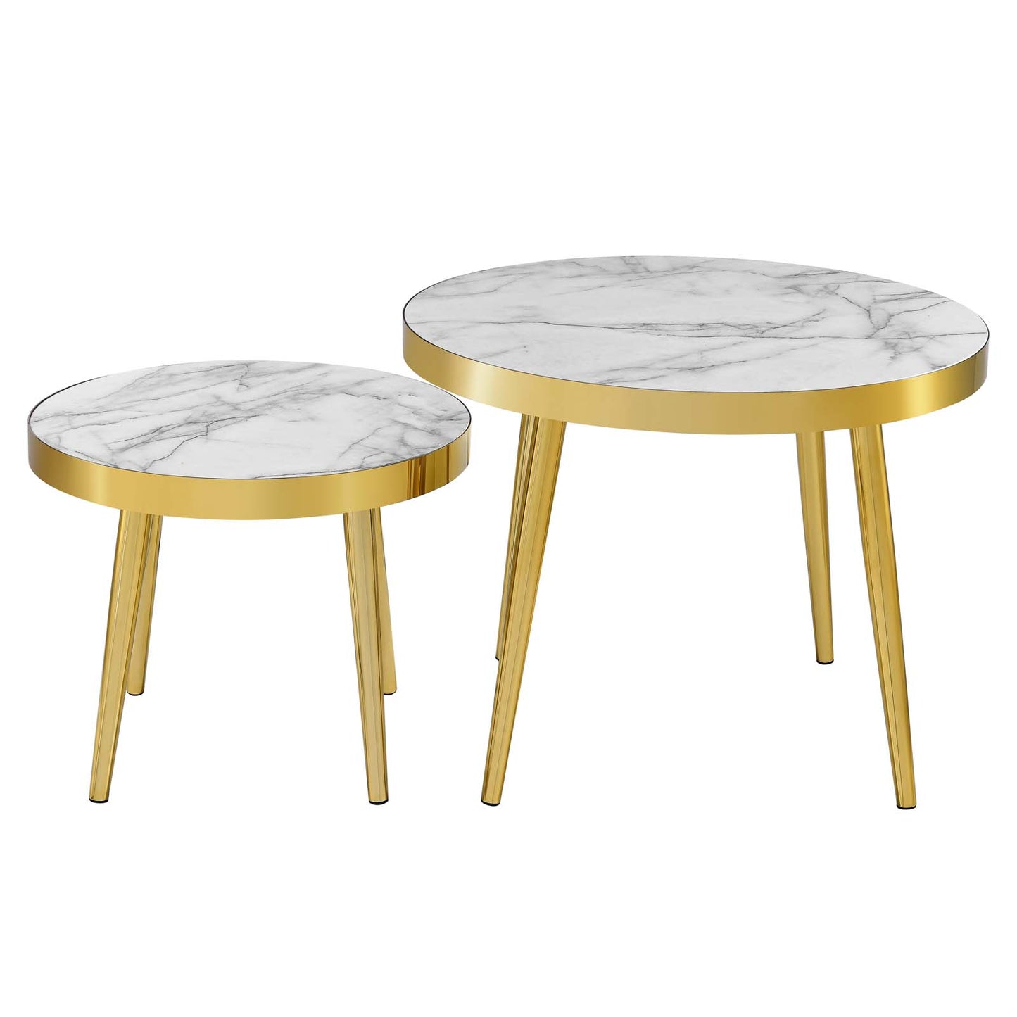 Solana Nesting Tables, Artificial Marble, Metal Steel, Gold, 19578