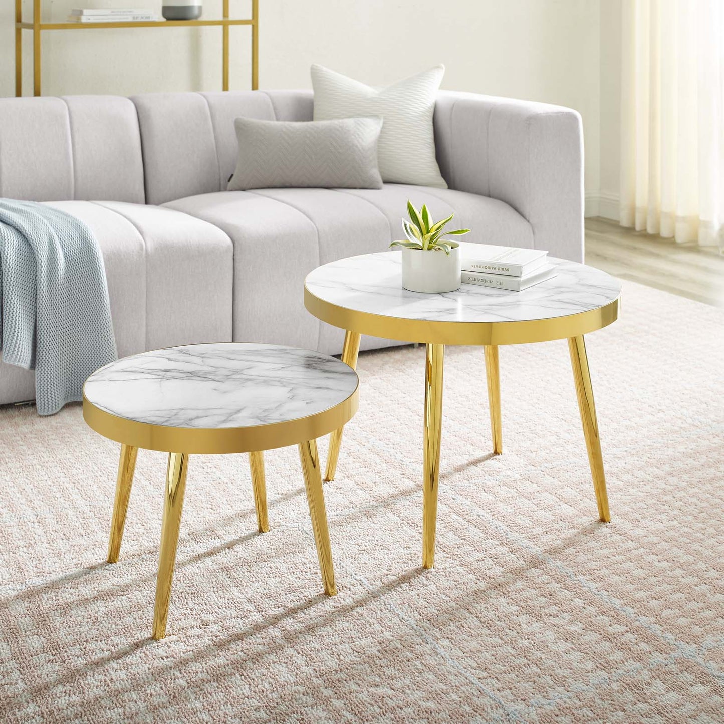 Solana Nesting Tables, Artificial Marble, Metal Steel, Gold, 19578