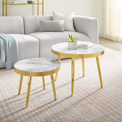 Solana Nesting Tables, Artificial Marble, Metal Steel, Gold, 19578
