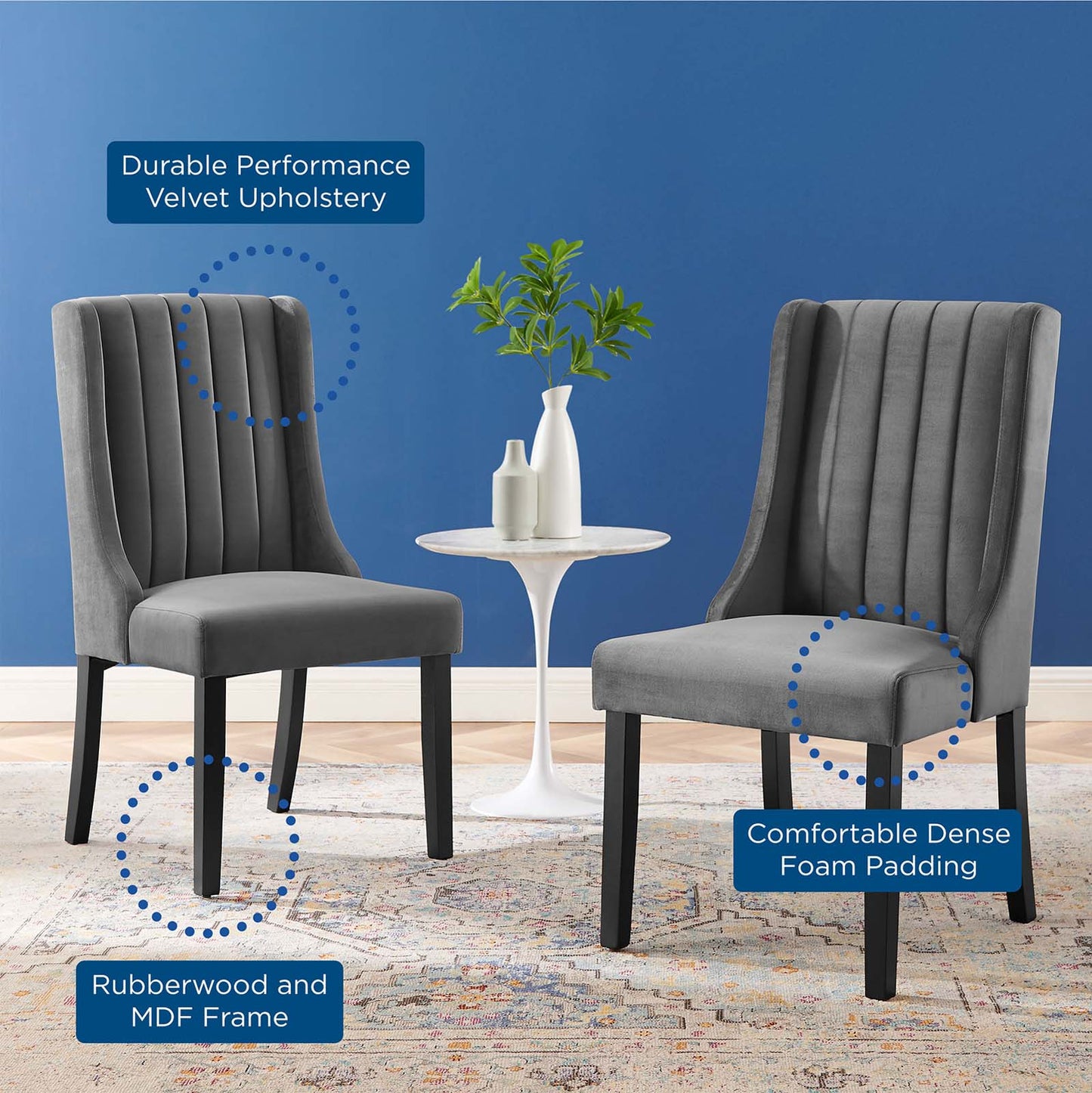 Renew Parsons Performance Velvet Dining Side Chairs - Set of 2, Velvet, Grey Gray, 19579