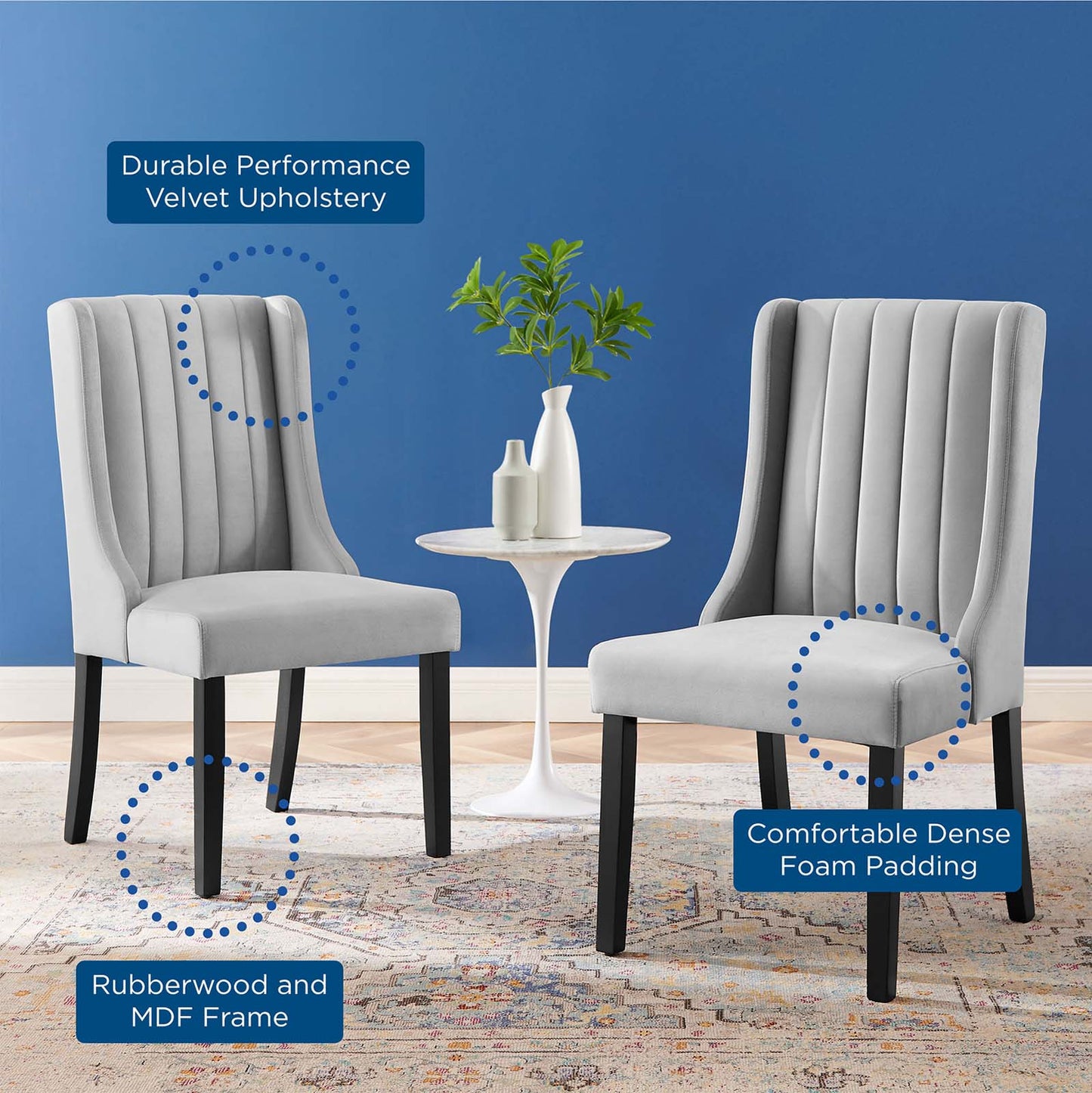 Renew Parsons Performance Velvet Dining Side Chairs - Set of 2, Velvet, Light Grey Gray, 19580