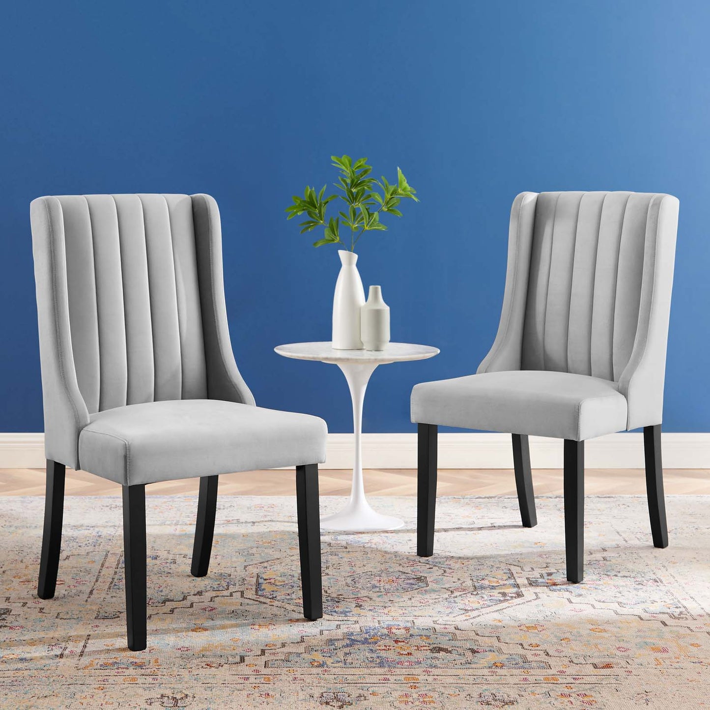 Renew Parsons Performance Velvet Dining Side Chairs - Set of 2, Velvet, Light Grey Gray, 19580