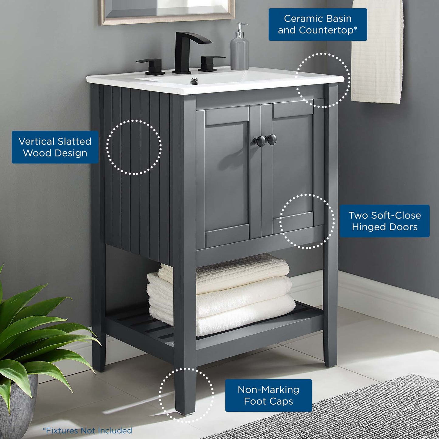Prestige 24" Bathroom Vanity, Wood, Grey Gray White, 19586