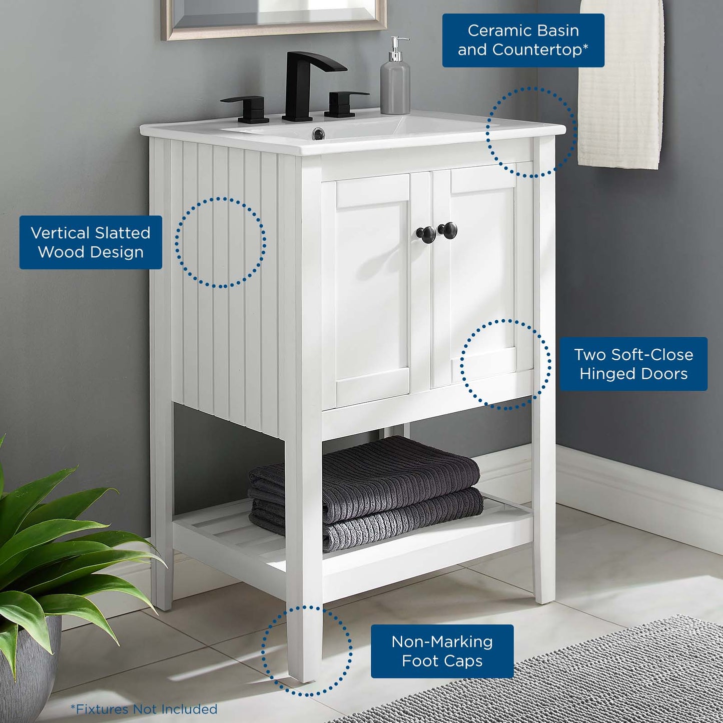 Prestige 24" Bathroom Vanity, Wood, White, 19587