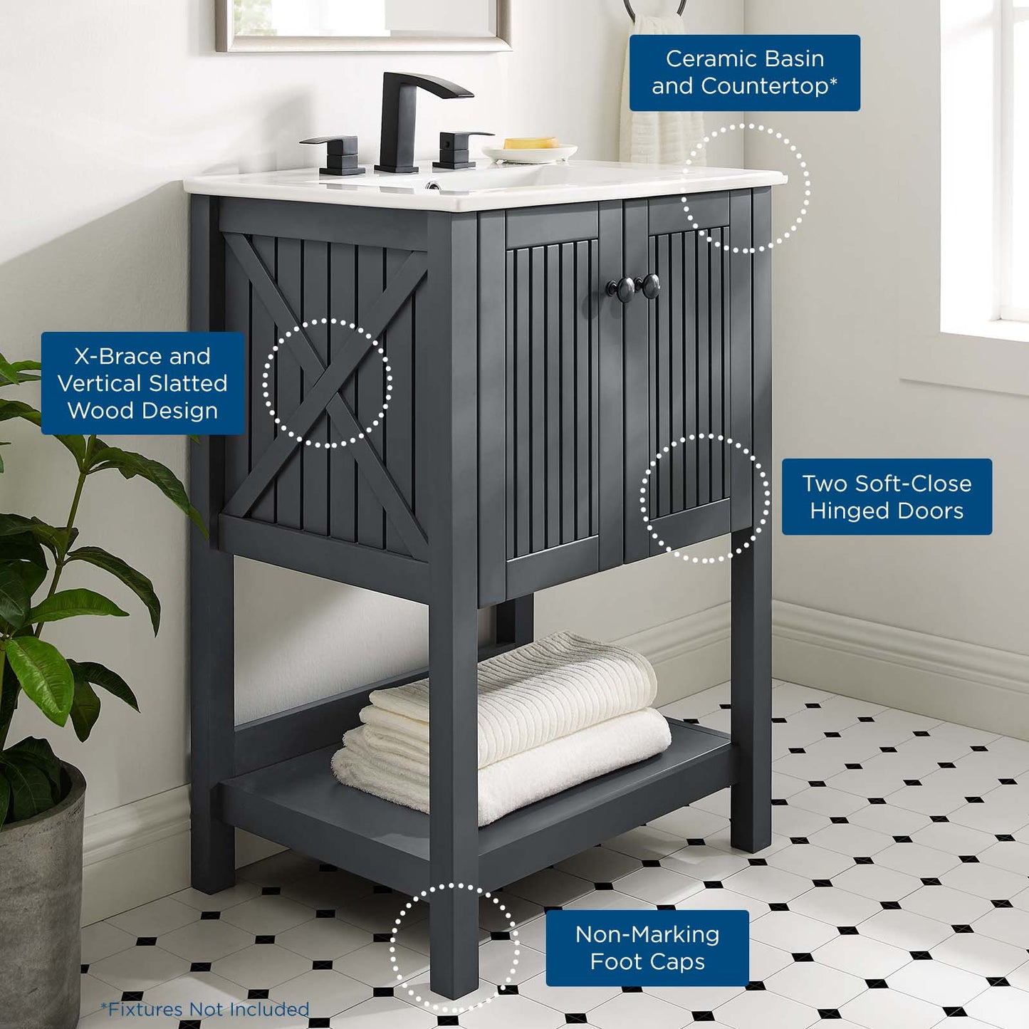 Steam 24" Bathroom Vanity, Wood, Grey Gray White, 19588