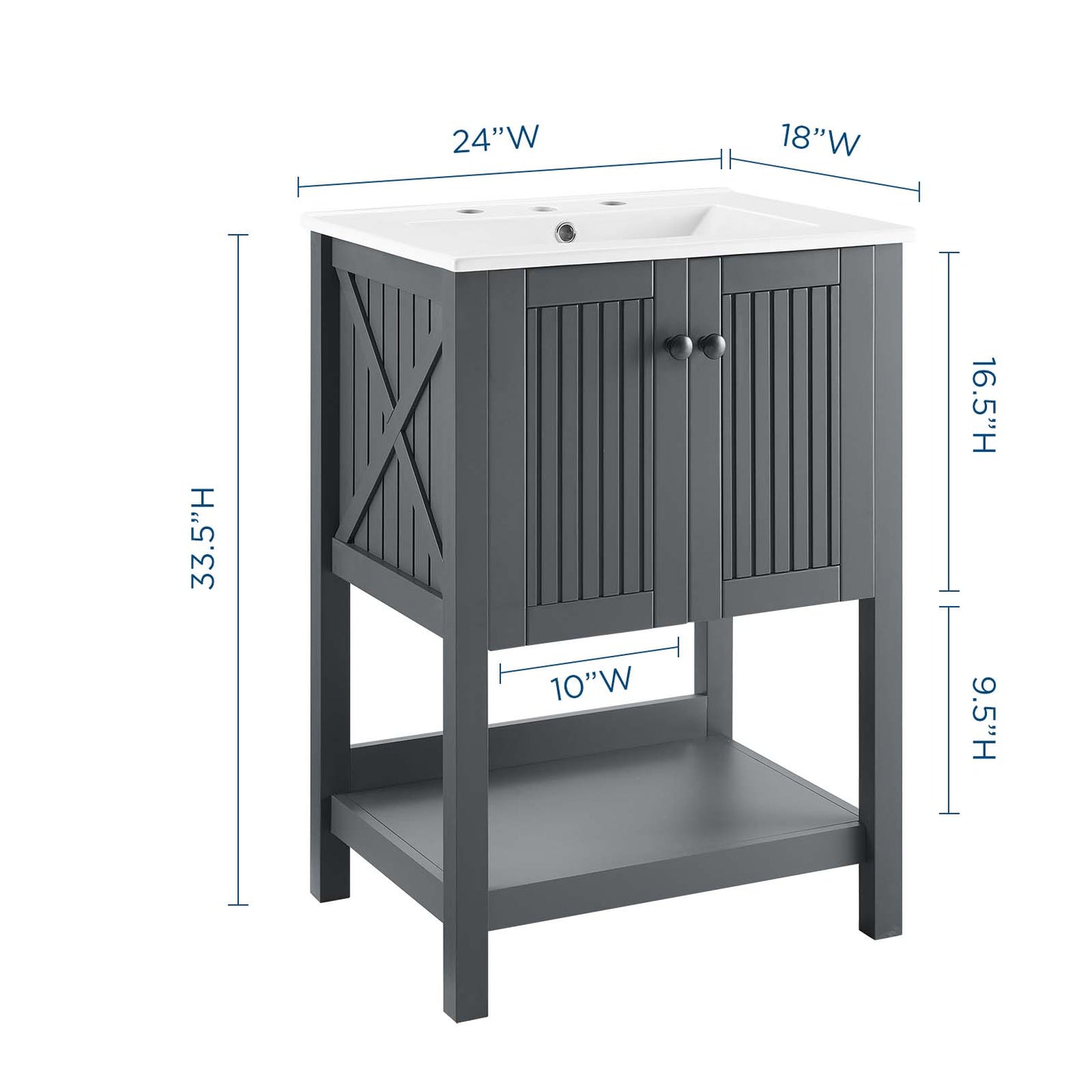 Steam 24" Bathroom Vanity, Wood, Grey Gray White, 19588