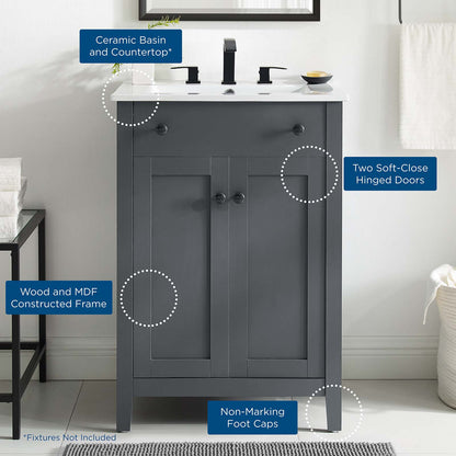 Nantucket 24" Bathroom Vanity, Wood, Grey Gray White, 19590