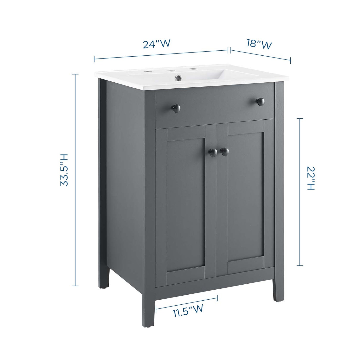 Nantucket 24" Bathroom Vanity, Wood, Grey Gray White, 19590