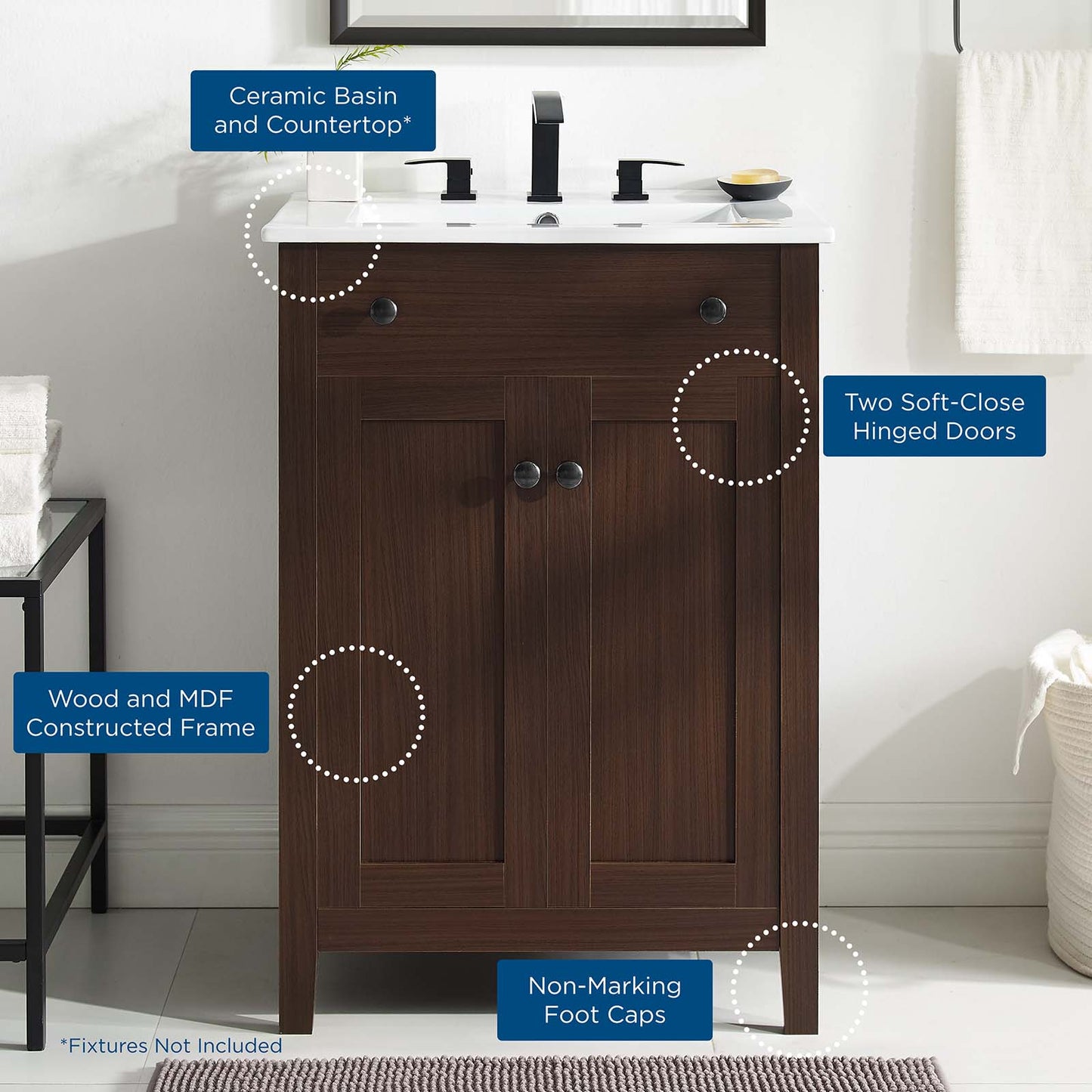 Nantucket 24" Bathroom Vanity, Wood, Brown Walnut White, 19592