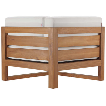 Upland Outdoor Patio Teak Wood 4-Piece Sectional Sofa Set, Wood, Brown Natural White, 19593