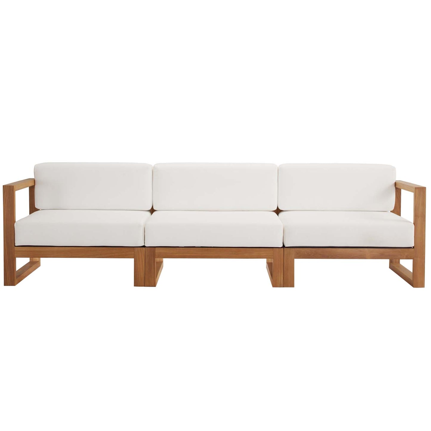 Upland Outdoor Patio Teak Wood 3-Piece Sectional Sofa Set, Wood, Brown Natural White, 19594