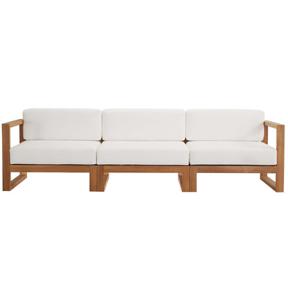 Upland Outdoor Patio Teak Wood 3-Piece Sectional Sofa Set, Wood, Brown Natural White, 19594