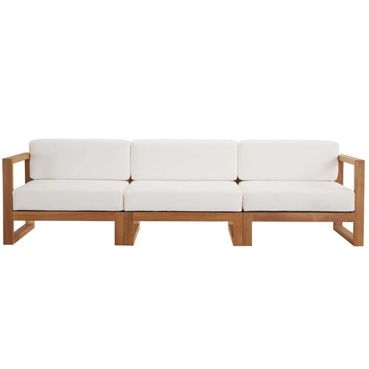 Upland Outdoor Patio Teak Wood 3-Piece Sectional Sofa Set, Wood, Brown Natural White, 19594