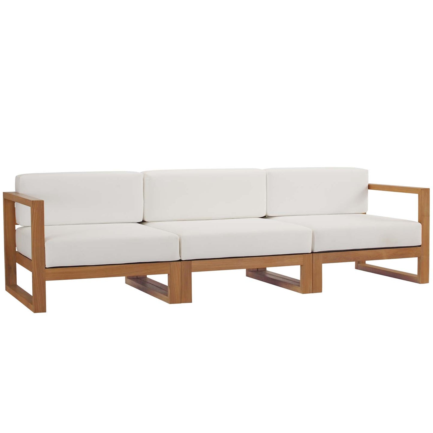 Upland Outdoor Patio Teak Wood 3-Piece Sectional Sofa Set, Wood, Brown Natural White, 19594