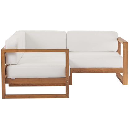Upland Outdoor Patio Teak Wood 3-Piece Sectional Sofa Set, Wood, Brown Natural White, 19595