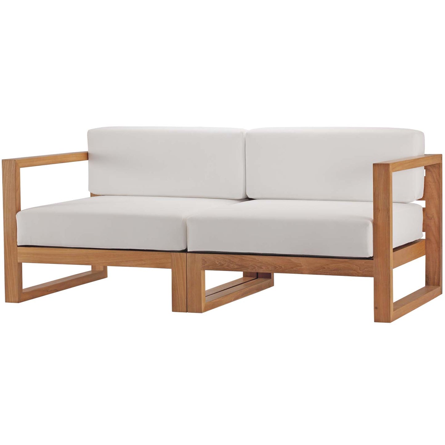 Upland Outdoor Patio Teak Wood 2-Piece Sectional Sofa Loveseat, Wood, Brown Natural White, 19596