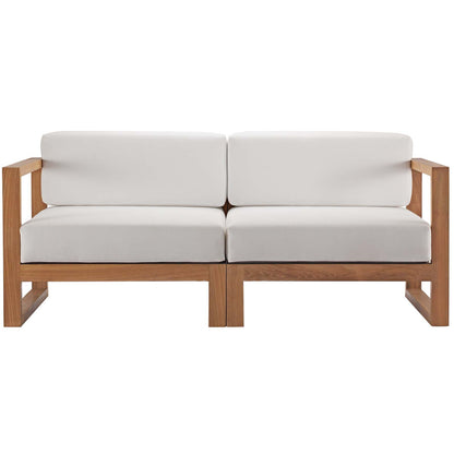Upland Outdoor Patio Teak Wood 2-Piece Sectional Sofa Loveseat, Wood, Brown Natural White, 19596