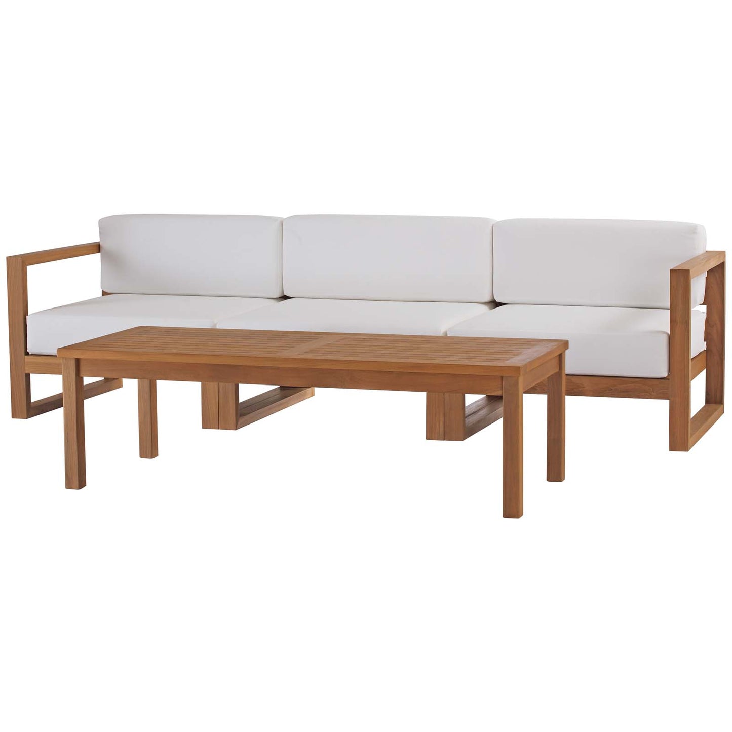 Upland Outdoor Patio Teak Wood 4-Piece Furniture Set, Wood, Brown Natural White, 19597
