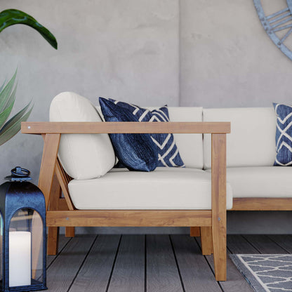 Bayport Outdoor Patio Teak Wood 3-Piece Sectional Sofa Set, Wood, Brown Natural White, 19598