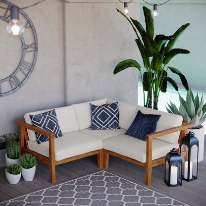 Bayport Outdoor Patio Teak Wood 3-Piece Sectional Sofa Set, Wood, Brown Natural White, 19598