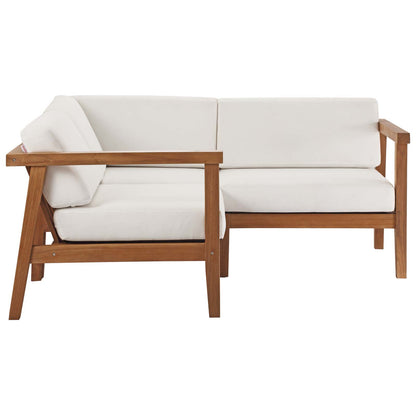 Bayport Outdoor Patio Teak Wood 3-Piece Sectional Sofa Set, Wood, Brown Natural White, 19598