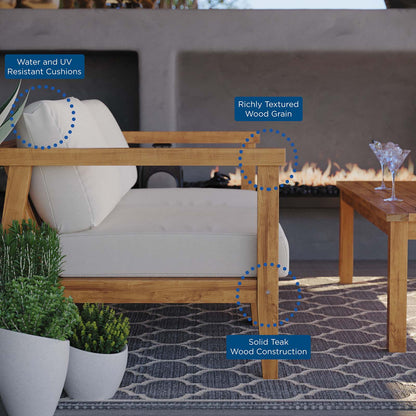 Bayport Outdoor Patio Teak Wood 2-Seater Loveseat, Wood, Brown Natural White, 19599