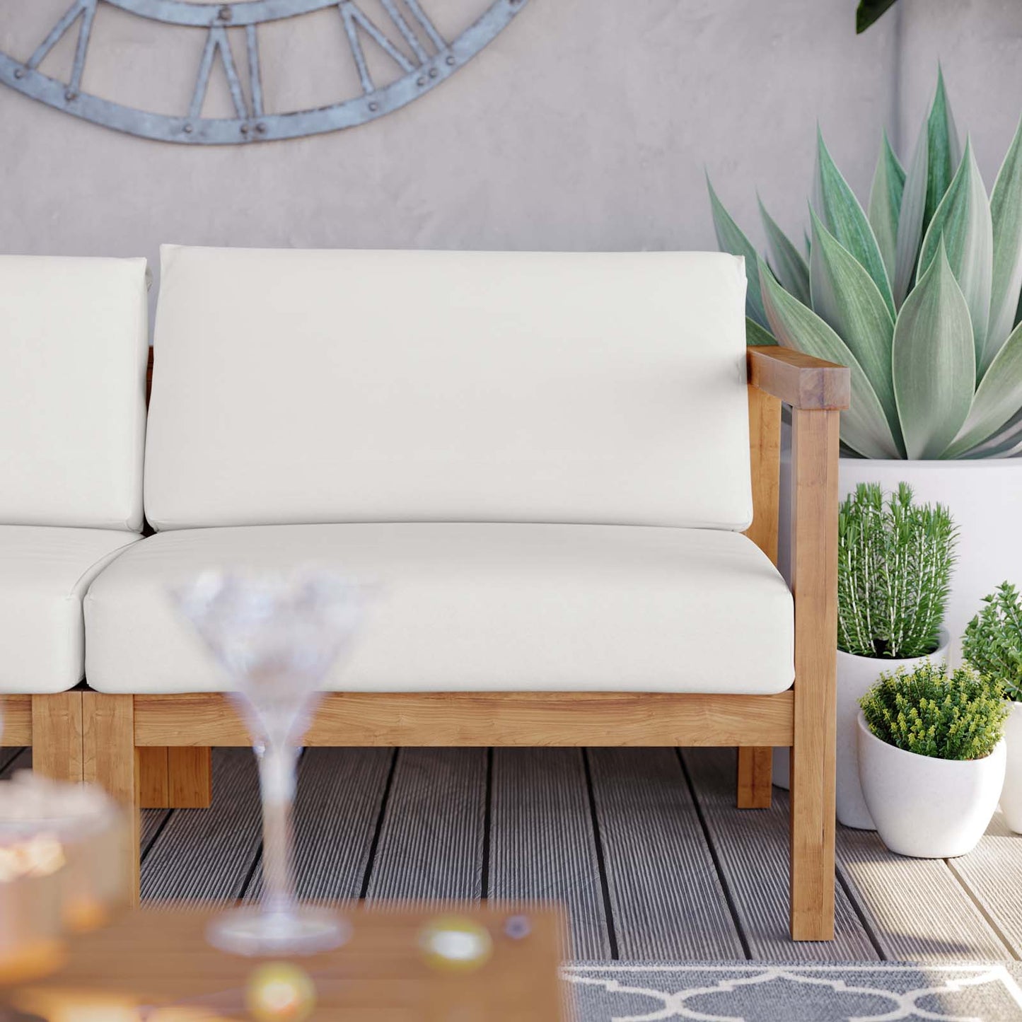 Bayport Outdoor Patio Teak Wood 2-Seater Loveseat, Wood, Brown Natural White, 19599