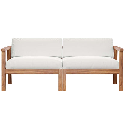Bayport Outdoor Patio Teak Wood 2-Seater Loveseat, Wood, Brown Natural White, 19599