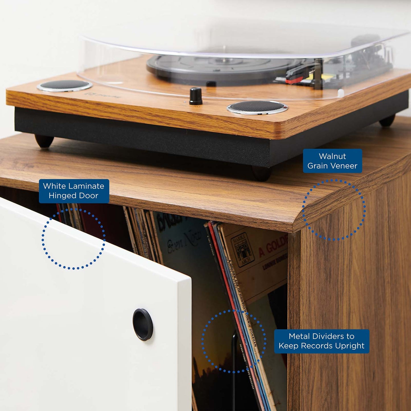 Envision Vinyl Record Display Stand, Wood, Brown Walnut White, 19600