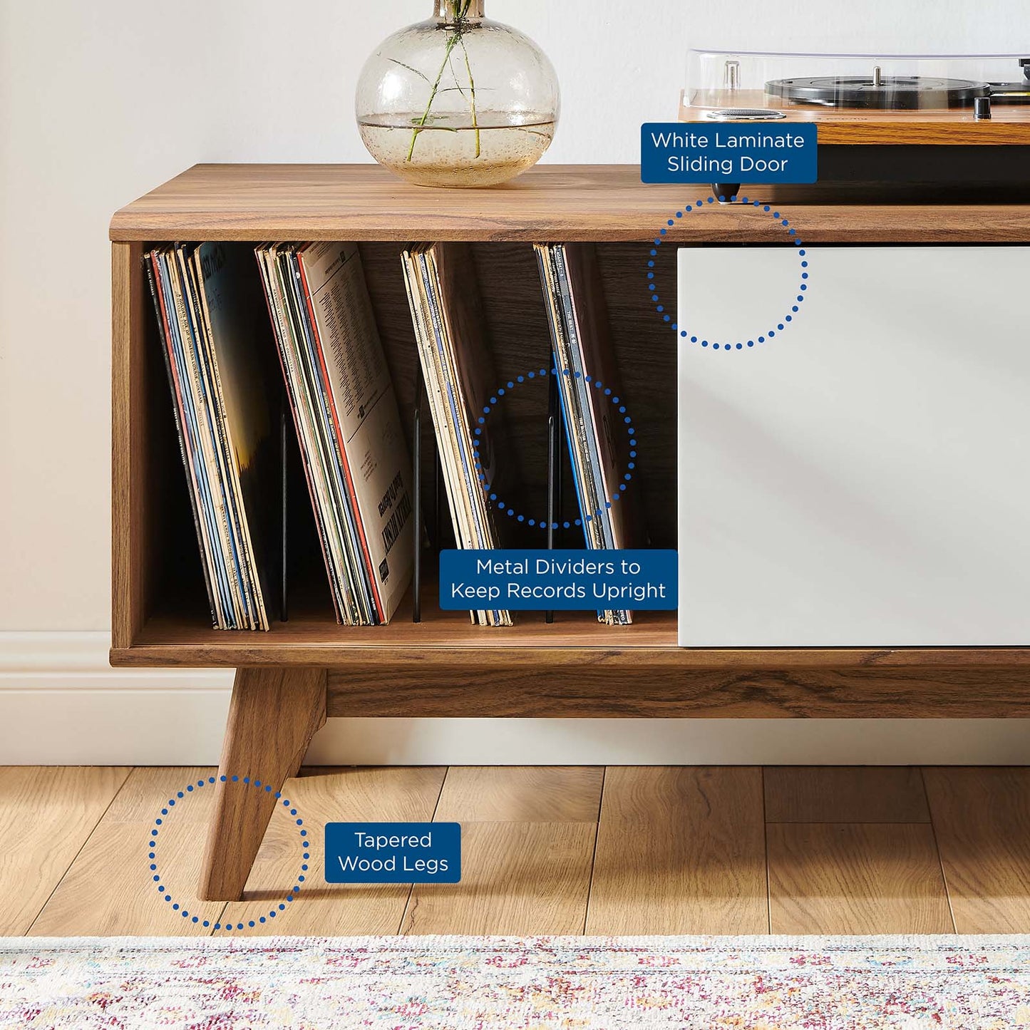 Envision Vinyl Record Display Stand, Wood, Brown Walnut White, 19601