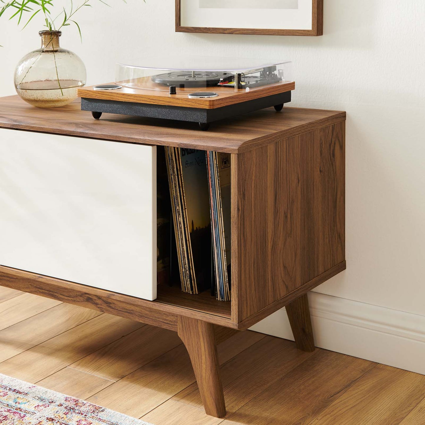Envision Vinyl Record Display Stand, Wood, Brown Walnut White, 19601