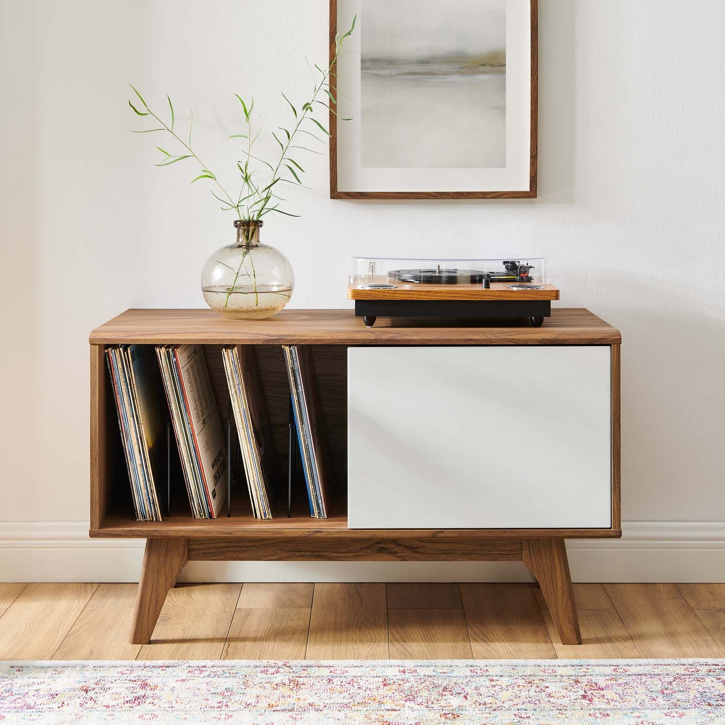 Envision Vinyl Record Display Stand, Wood, Brown Walnut White, 19601