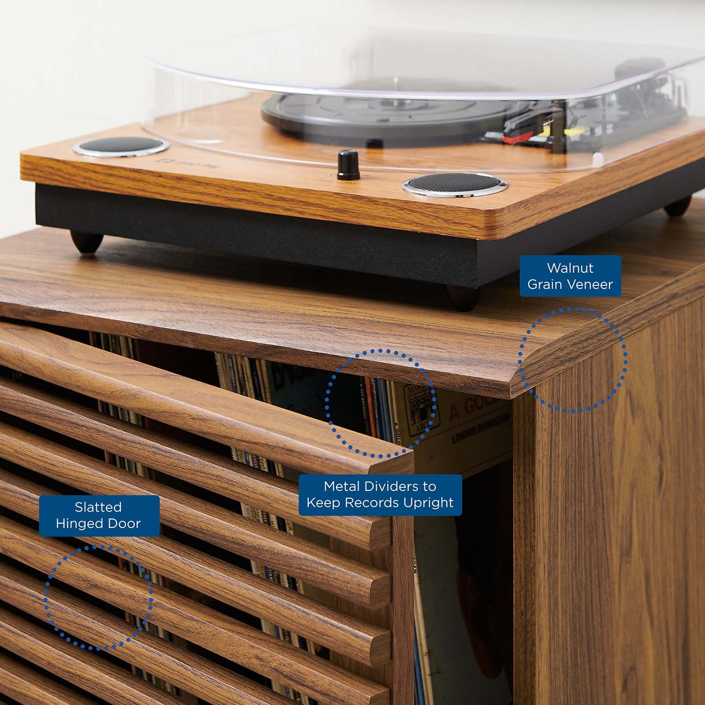Render Vinyl Record Display Stand, Wood, Brown Walnut, 19602