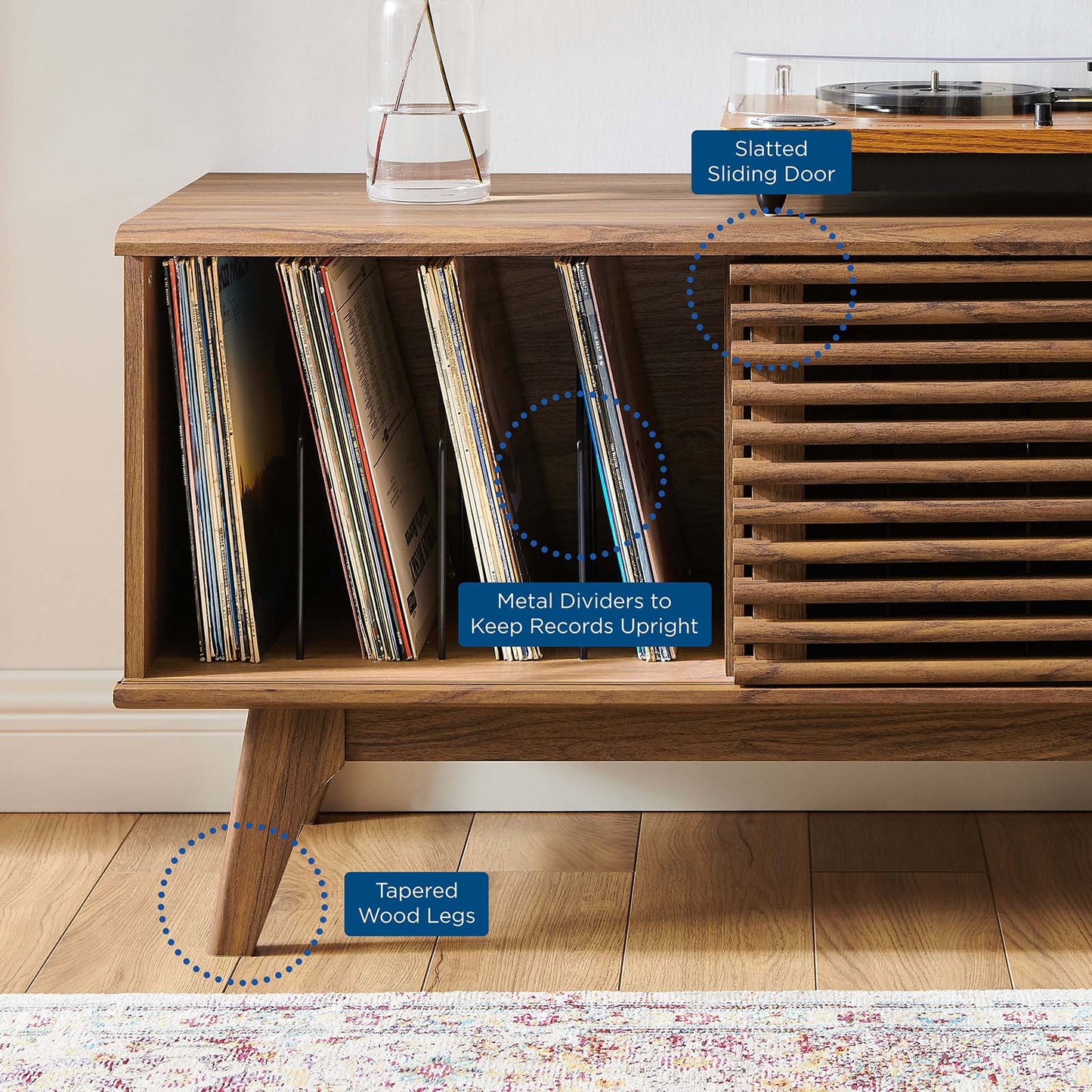 Render Vinyl Record Display Stand, Wood, Brown Walnut, 19603