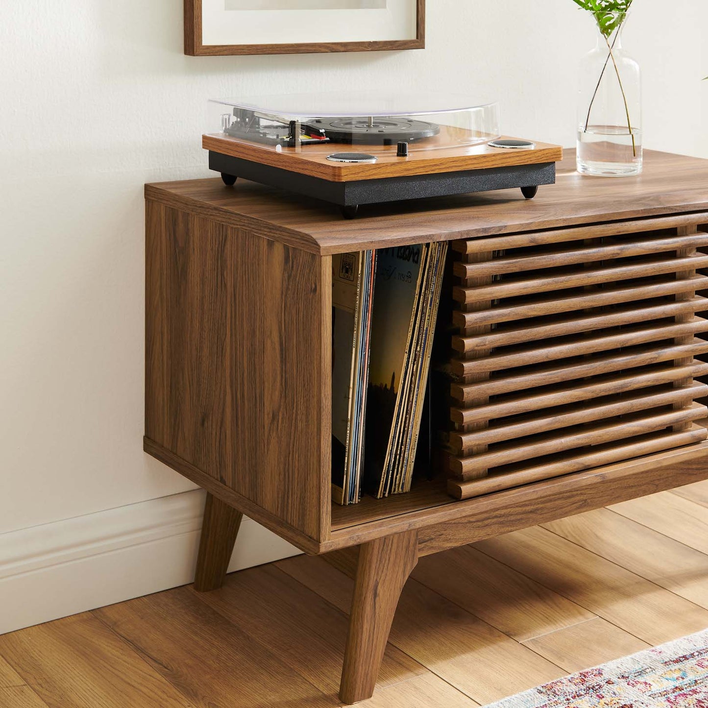 Render Vinyl Record Display Stand, Wood, Brown Walnut, 19603